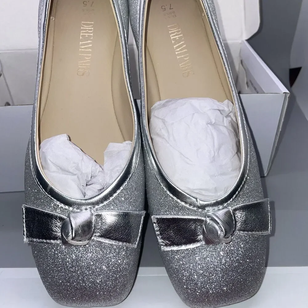 Women Low Wedge Flats Square Toe Comfortable Slip On Dress Flat Shoes Size 7.5